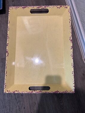 Elle Decor Yellow Tray with Pink Distressed Edge